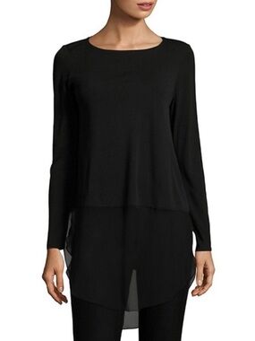 Eileen Fisher Black Bateau Silk Layered Tunic